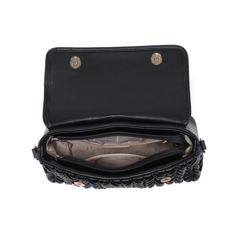 Cocoberry Black Quilted Chain Shoulder Bag with Gold Lock