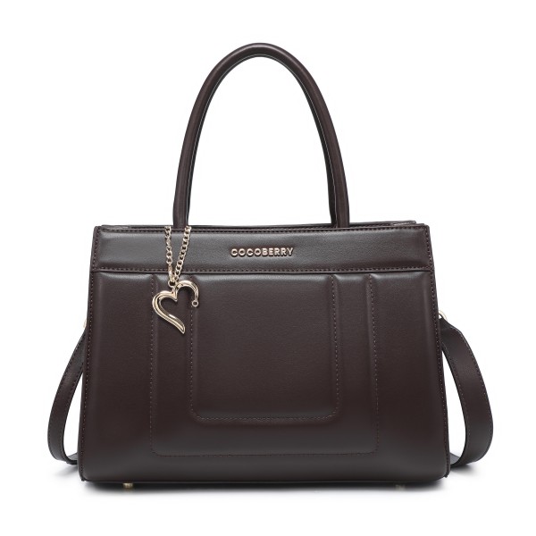 Cocoberry Elegant Dark Coffee Structured Hand Bag with Heart Charm gallery image 2