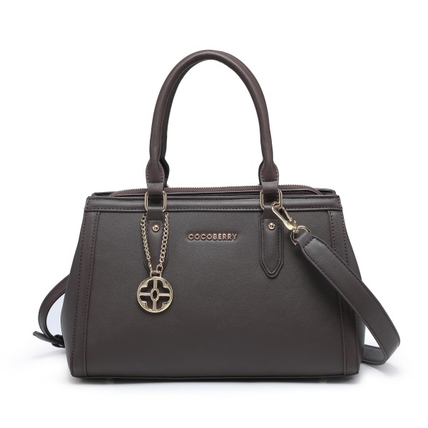 Cocoberry Classic dark brown Handbag with Gold Pendant gallery image 2