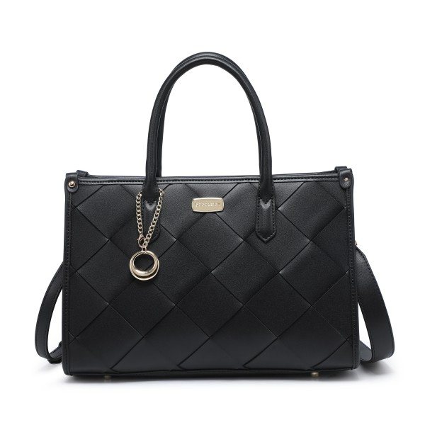 Cocoberry black Checkered Pattern Handbag with Ring Pendant gallery image 2